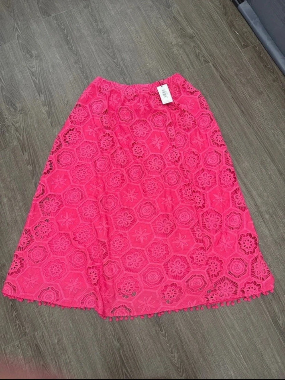 Floral Crochet A-Line Midi Skirt in Bright Pink